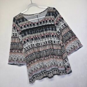 Ava James Blouse Womens 2X Black Pink‎ Geometric Western Country Lace Boho Tunic